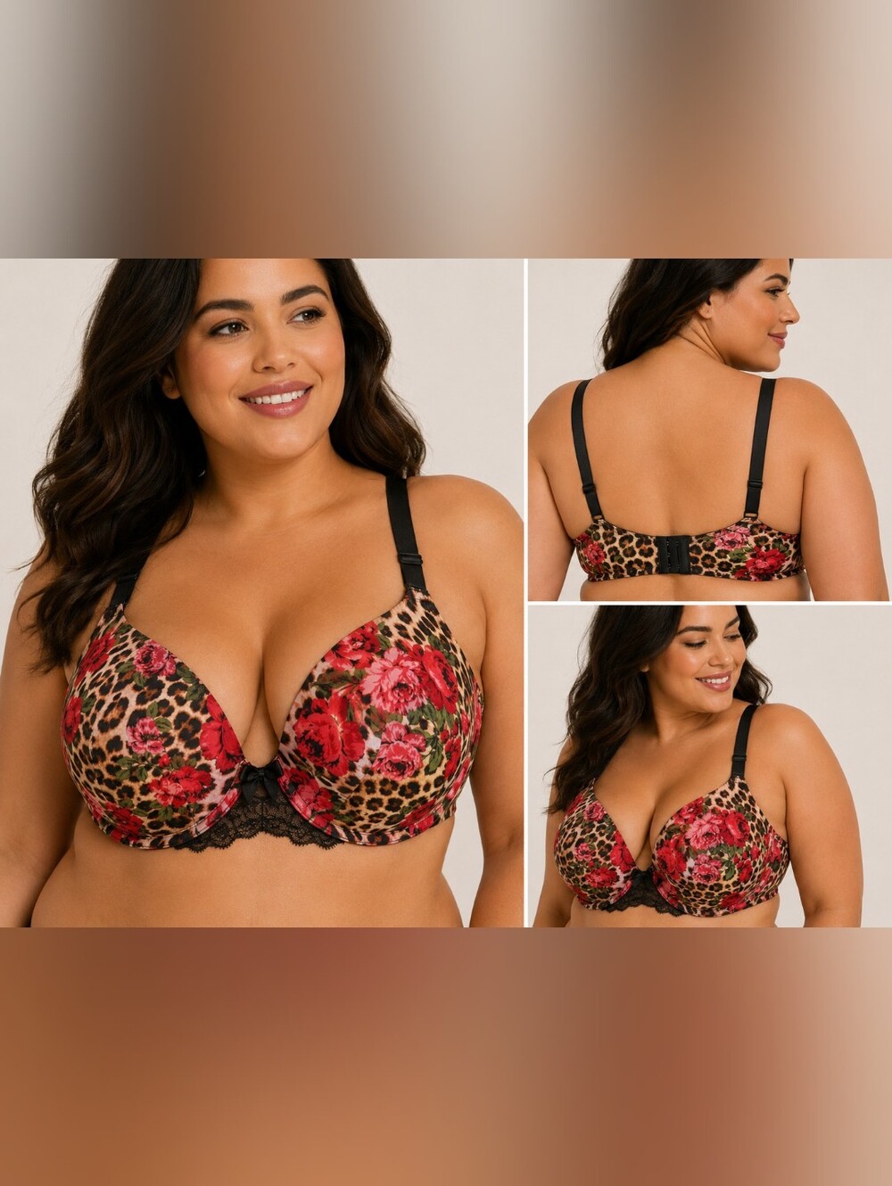 🔥 Torrid Curve Floral Leopard Push-Up Bra — Size 46C